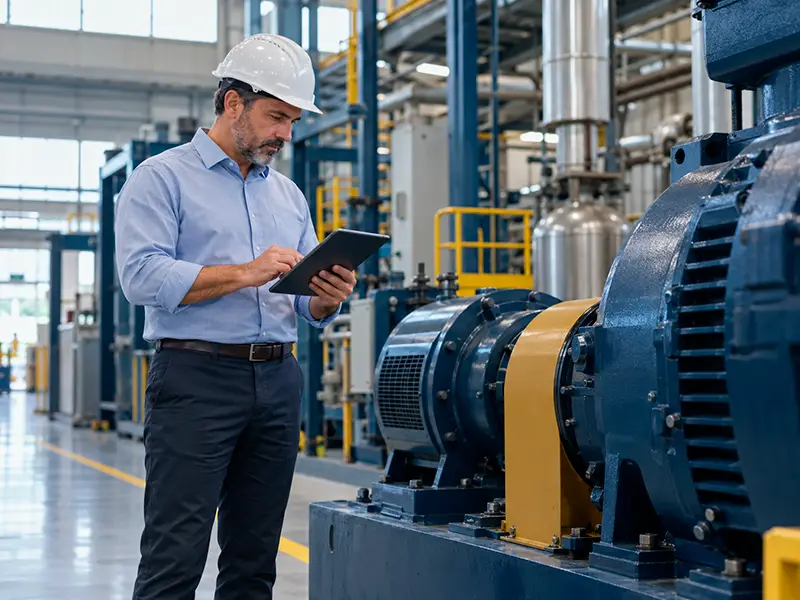 Consultor realizando avaliação patrimonial de máquinas e equipamentos