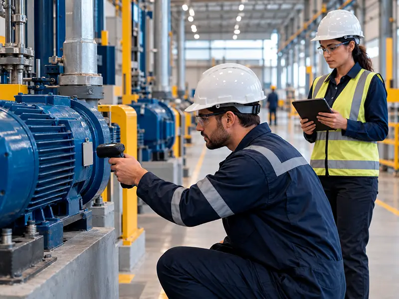 Profissionais realizando inventário físico de ativos industriais
